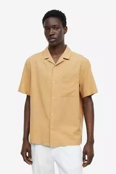 Рубашка классического кроя из смесовой льняной ткани H&M, бежевый