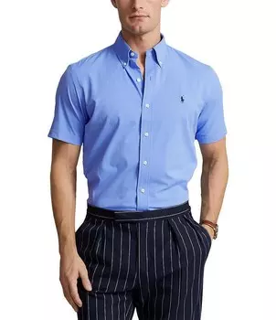 Рубашка классического кроя Polo Ralph Lauren Performance из саржевой ткани стрейч с короткими рукавами, синий