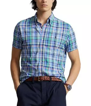 Рубашка классического кроя в клетку Polo Ralph Lauren из саржевой ткани с короткими рукавами и короткими рукавами, мультиколор