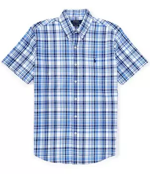 Рубашка классического кроя в клетку Polo Ralph Lauren из саржевой ткани с короткими рукавами и короткими рукавами, мультиколор