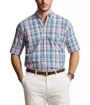 Рубашка классического кроя в клетку Polo Ralph Lauren из саржевой ткани с короткими рукавами и короткими рукавами, мультиколор