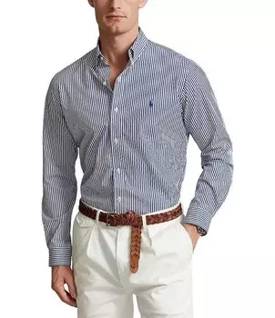 Рубашка классического кроя в полоску из эластичного поплина Polo Ralph Lauren, синий