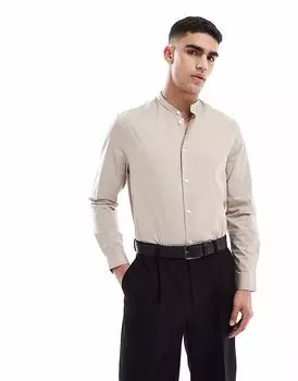 Рубашка классического покроя с воротником-стойкой ASOS DESIGN темно-серого цвета