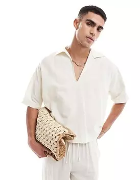 Рубашка-комбинация оверсайз из смесового льна бежевого цвета ASOS DESIGN