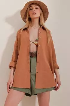 Рубашка - Коричневая - Классический крой Trend Alaat Stili, коричневый