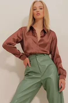 Рубашка - Коричневая - Классический крой Trend Alaat Stili, коричневый