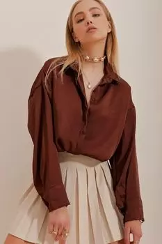 Рубашка - Коричневая - Классический крой Trend Alaat Stili, коричневый