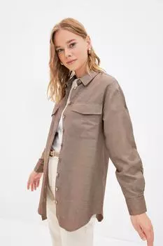 Рубашка – Коричневая – Свободного кроя Trendyol Modest, коричневый