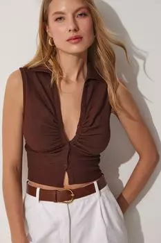 Рубашка - Коричневый - Приталенный крой Happiness stanbul, коричневый