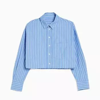 Рубашка короткая Bershka Cropped Poplin Shirt, голубой