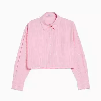 Рубашка короткая Bershka Cropped Poplin Shirt, розовый