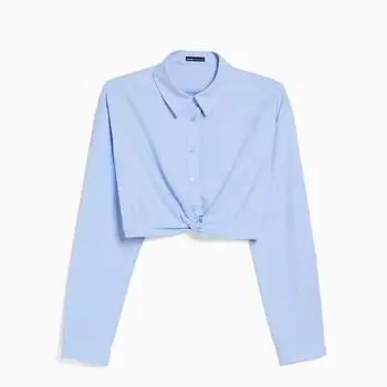 Рубашка короткая Bershka Shirt With Crossover Detail, голубой