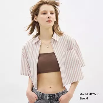 Рубашка короткая GU льняная, бежевый