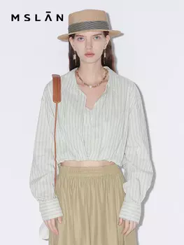 Рубашка короткая MSlan в полоску, темно-синий