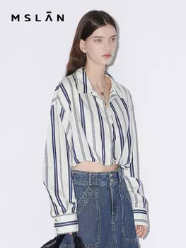 Рубашка короткая MSlan в полоску, желтый / зеленый