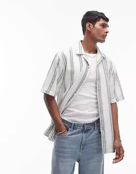 Рубашка крючком Topman – с короткими рукавами и зелеными полосками