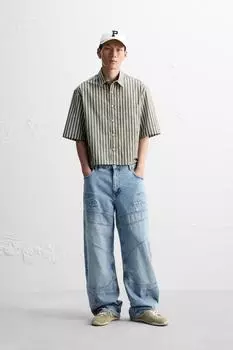 Рубашка круглого кроя в полоску ZARA, хаки