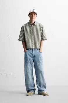 Рубашка круглого кроя в полоску ZARA, хаки