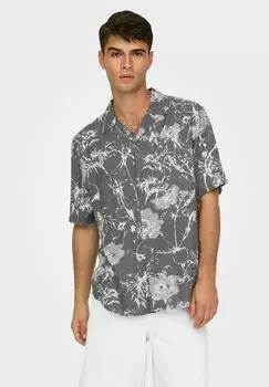Рубашка KURZRMLIGES MIT BLUMENMUSTER UND KRAGEN Only & Sons, темно-серый