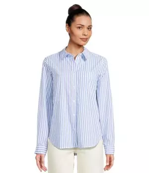 Рубашка L.L.Bean Essential Cotton Poplin Shirt Long-Sleeve, цвет Arctic Blue Stripe