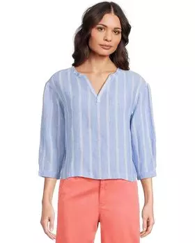 Рубашка L.L.Bean Premium Washable Linen Shirt Split-Neck Stripe, цвет Arctic Blue Stripe