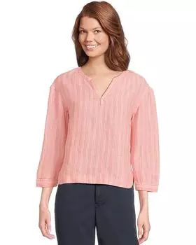 Рубашка L.L.Bean Premium Washable Linen Shirt Split-Neck Stripe, цвет Dark Salmon Stripe