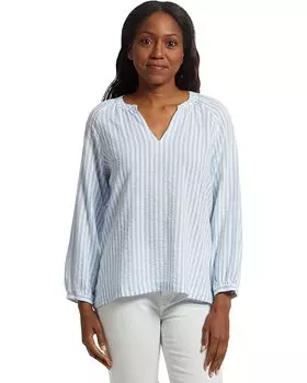 Рубашка L.L.Bean Seersucker Split-Neck Shirt, цвет Brightwater Blue Stripe