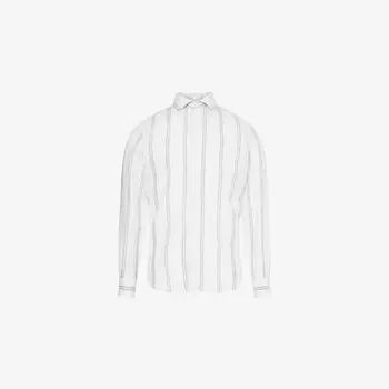 Рубашка льняная Eleventy Classic-Collar с отложным воротником, белый