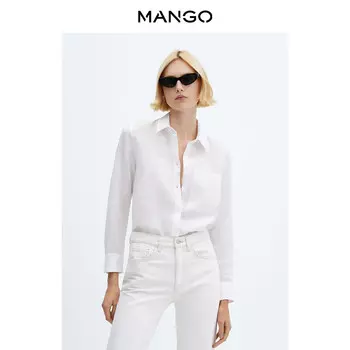 Рубашка льняная Mango прямого кроя, белый