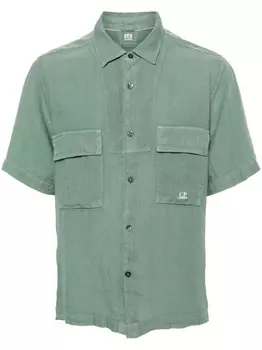 Рубашка льняная на пуговицах CP Company, зеленая