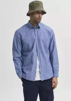 Рубашка льняная SELECTED HOMME "NEW-LINEN SHIRT", однотонная, цвет Med Blue Den