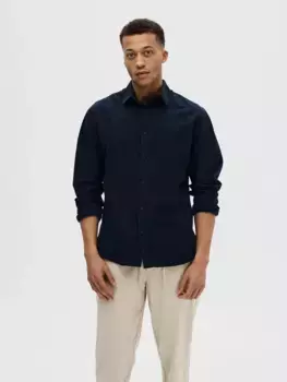 Рубашка льняная SELECTED HOMME "NEW-LINEN SHIRT", однотонная, цвет Sky Captain