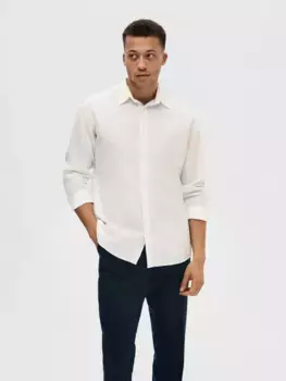 Рубашка льняная SELECTED HOMME "NEW-LINEN SHIRT", однотонная, белый
