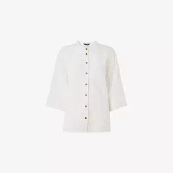Рубашка льняная Whistles Grandad-Collar с отложным воротником, белый