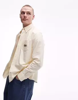 Рубашка Lacoste с длинным рукавом в вертикальную желтую и белую полоску