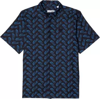 Рубашка Lacoste Short Sleeve Graphic Print Collard Shirt, цвет Navy Blue/Ethereal