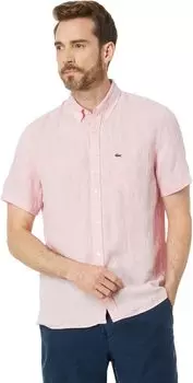 Рубашка Lacoste Short Sleeve Regular Fit Linen Casual Button-Down Shirt with Front Pocket, цвет Flamingo