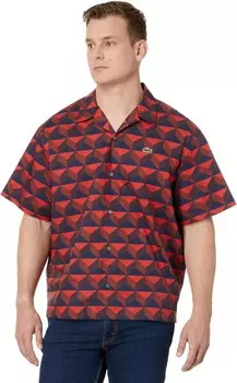 Рубашка Lacoste Short Sleeve Relaxed Fit Woven Shirt, цвет Penumbra/Alizarin Red