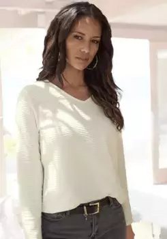 Рубашка LASCANA с длинными рукавами из структурированной ткани, кремовый