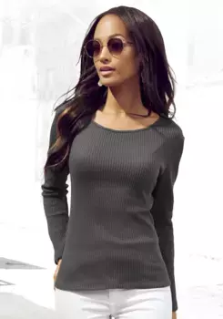 Рубашка LASCANA с длинными рукавами в модном стиле пике, антрацит