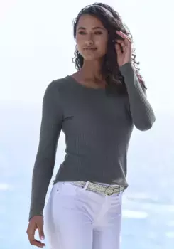 Рубашка LASCANA с длинными рукавами в модном стиле пике, цвет морской волны