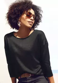 Рубашка LASCANA с рукавом 3/4, изготовлена из легкого качественного трикотажа, черный