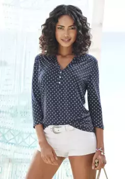 Рубашка LASCANA с рукавом 3/4 в модном образе блузы, цвет морской волны