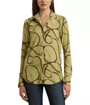 Рубашка Lauren Ralph Lauren Classic Fit Belting-Print Crepe Shirt, цвет Green Multi