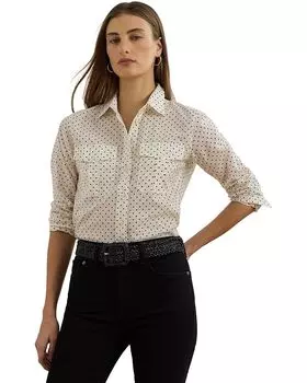Рубашка Lauren Ralph Lauren Classic Fit Polka-dot Cotton Voile Shirt, цвет Cream/Black