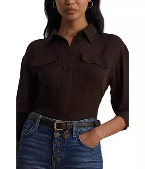 Рубашка Lauren Ralph Lauren Crepe de Chine Shirt, цвет Circuit Brown