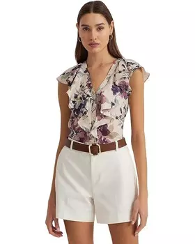 Рубашка LAUREN Ralph Lauren Floral Linen Flutter-Sleeve, цвет Cream Multi