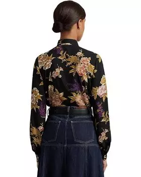 Рубашка LAUREN Ralph Lauren Floral Ruffle-Trim Georgette Shirt, цвет Black/Tan/Multi