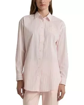 Рубашка LAUREN Ralph Lauren Oversize Striped Cotton Broadcloth, цвет Pink Opal/White
