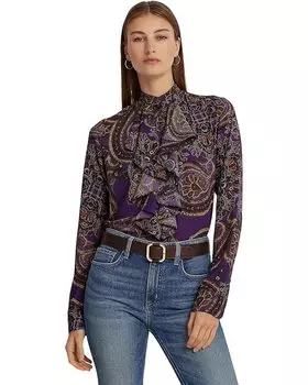 Рубашка LAUREN Ralph Lauren Paisley Ruffle-Trim Georgette Shirt, фиолетовый